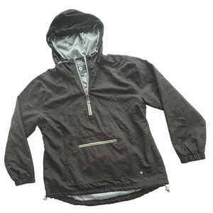 Lauren James Black 1/4 Zip Pullover Windbreaker Hooded Jacket with Pockets Med